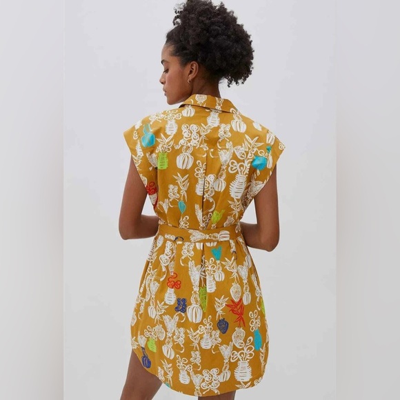 Anthropologie Maeve Toni Button Front Belted Tunic Dress Gold size Small - Picture 3 of 16